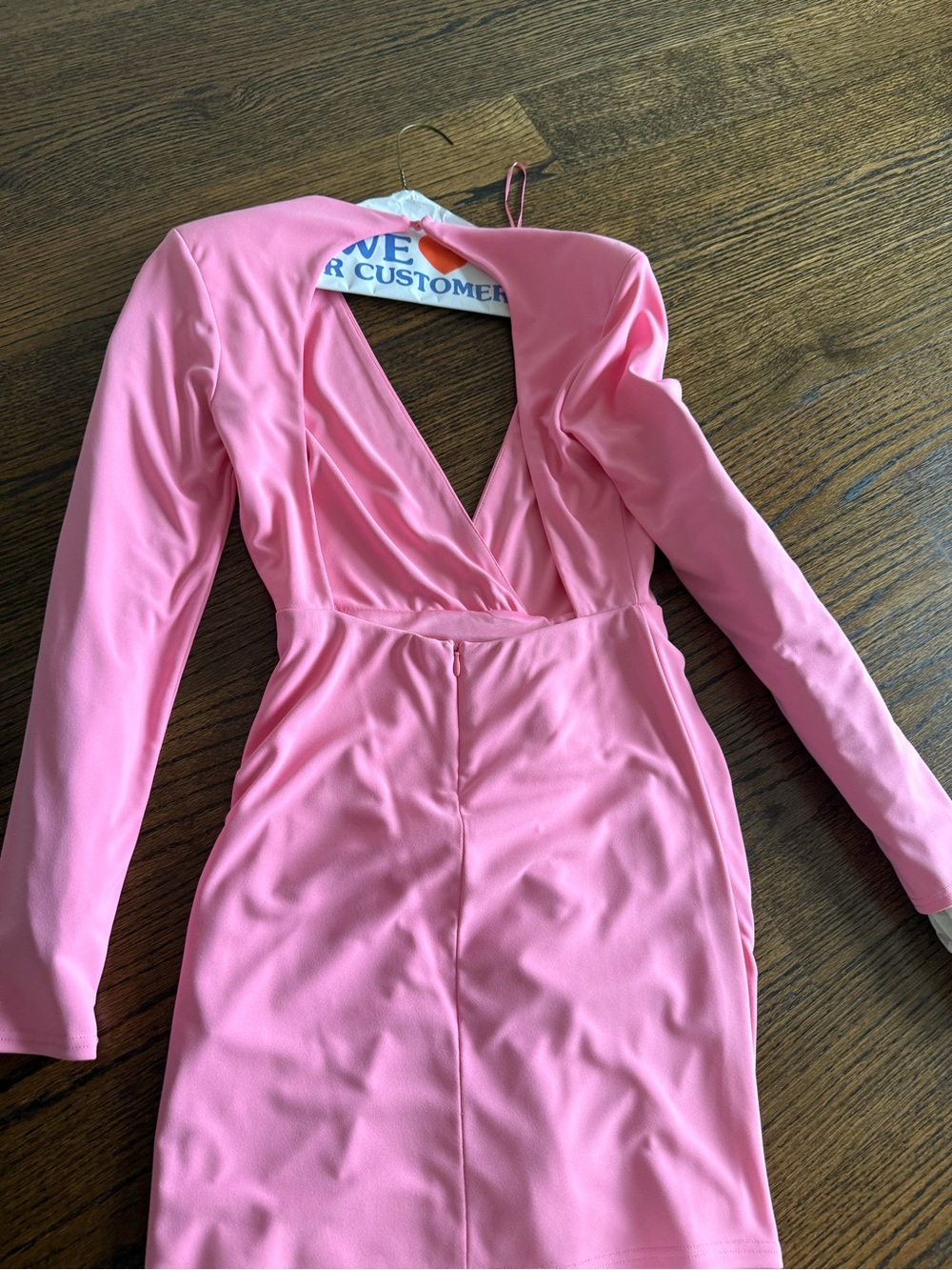 Zara Pink Long-Sleeve Plunge Bodycon Dress